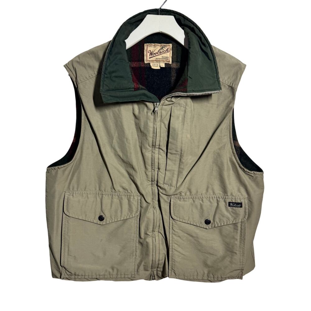 Woolrich Men L Beige Field Stone Wool Plaid Blanket Lined Vest Jacket Gorpcore